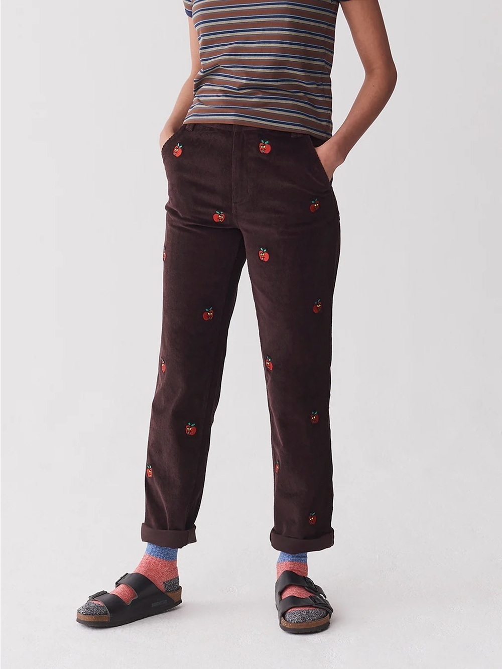 Lazy Oaf All The Apples Cord Pants Embroidered Corduroy Trouser Brown Unisex 30